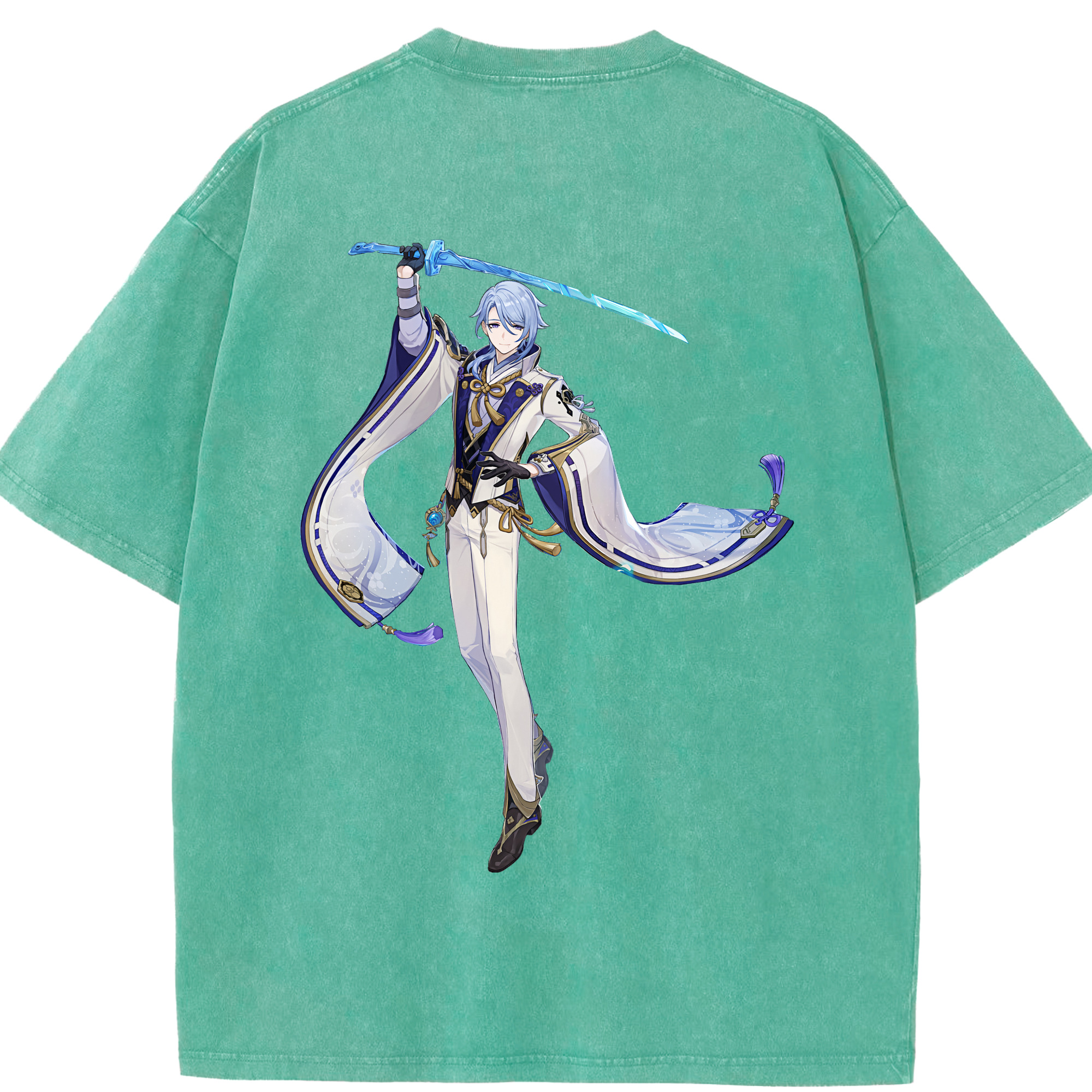 げんし神 神里綾人 かみさとあやと genshin Kamisato Ayato 綿100% ヴィンテージ風 半袖Tシャツ（背面プリント）